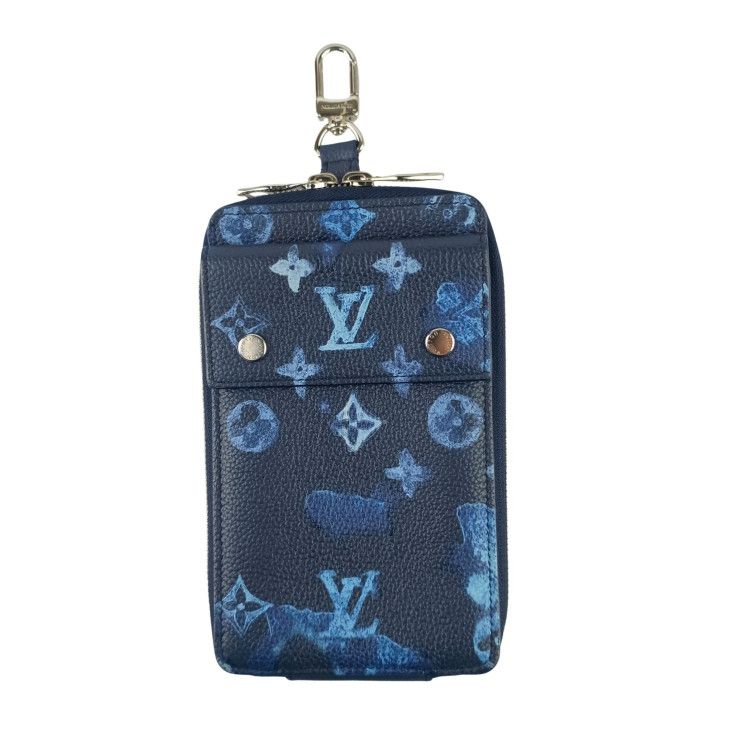 Louis Vuitton Pouch Phone Blue Monogram Water Canvas Case Silver