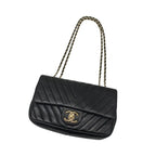 Chanel Shoulder Bag Black Gold Chez Blanc CC Logo Stitch Double Chain Turnlock — view 5