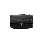Chanel Shoulder Bag Black Gold Chez Blanc CC Logo Stitch Double Chain Turnlock