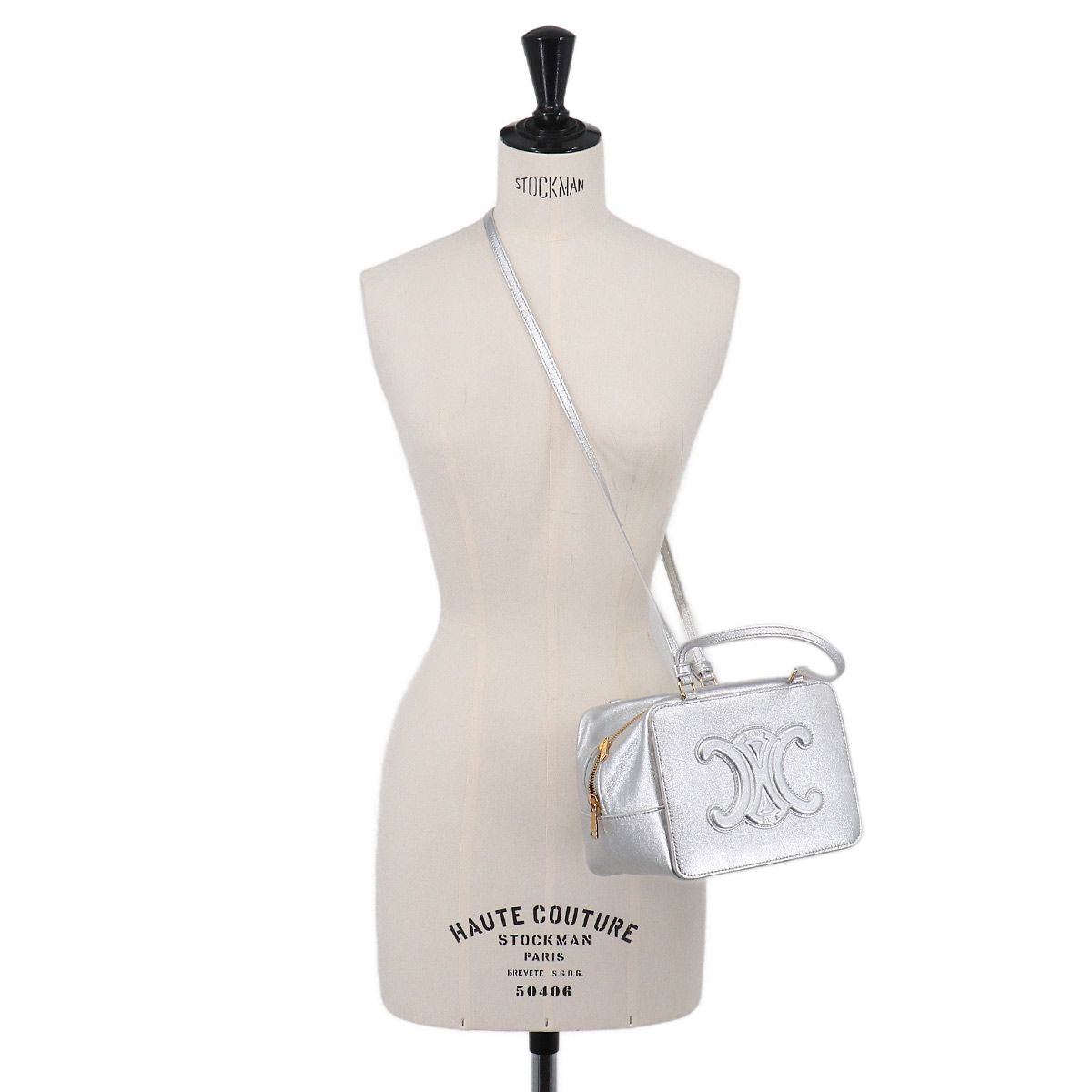 Celine Triomphe 2-Way Bag Leather Metallicsilver Gold — view 8