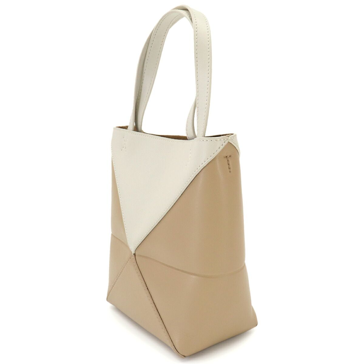 Loewe Puzzle Fo Tote Mini 2-Way Shoulder Bag Leather Beige White Fold — view 4