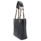 Chanel Quilted Petite Shopping Tote PST Chain Caviar Leather Black Gold — view 4