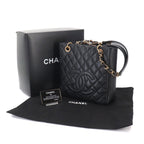 Chanel Quilted Petite Shopping Tote PST Chain Caviar Leather Black Gold — view 2