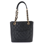 Chanel Quilted Petite Shopping Tote PST Chain Caviar Leather Black Gold — view 3