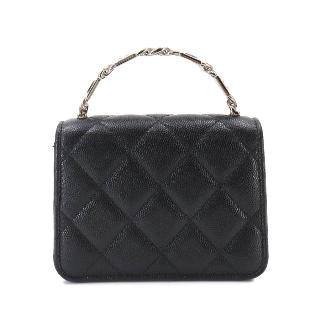 Chanel Minimini Quilted Chain Clutch 2-Way Shoulder Bag Caviar Leather Black — view 3