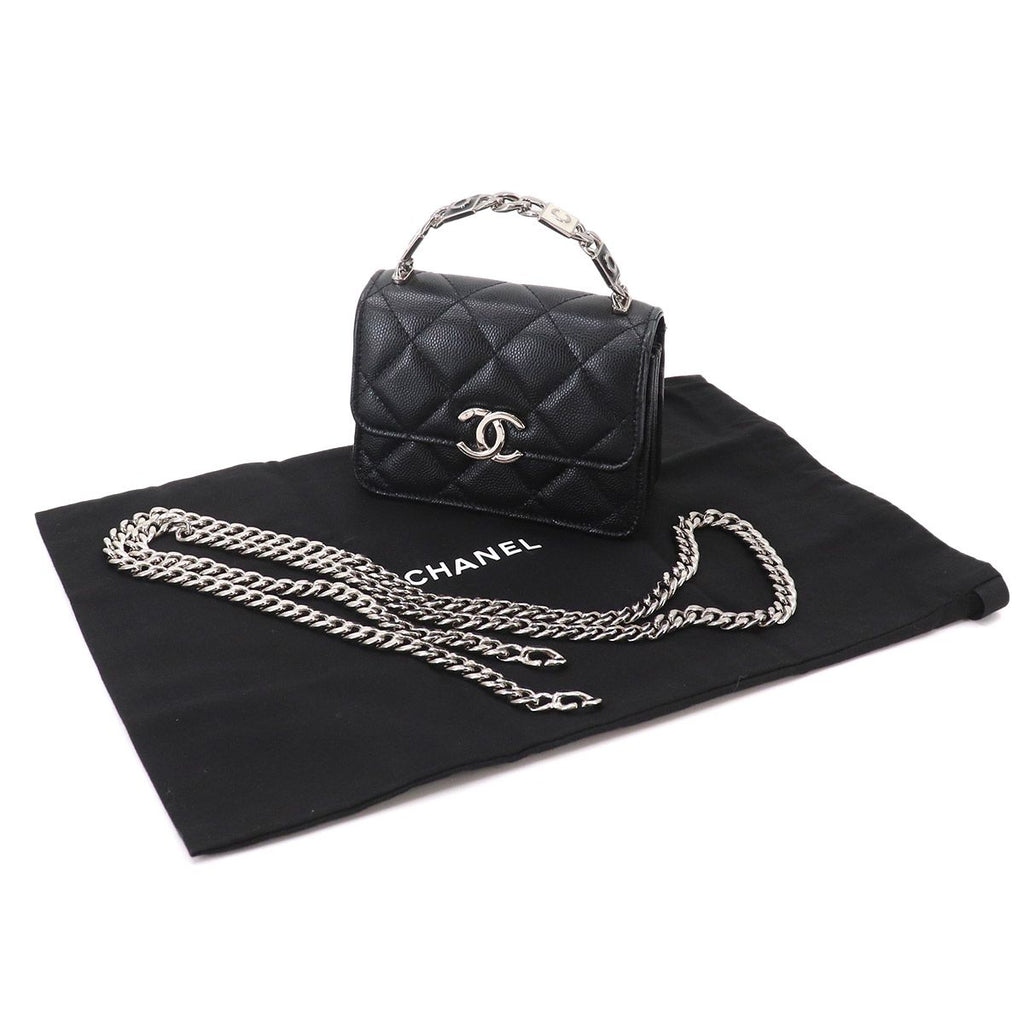 Chanel Minimini Quilted Chain Clutch 2-Way Shoulder Bag Caviar Leather Black — view 2