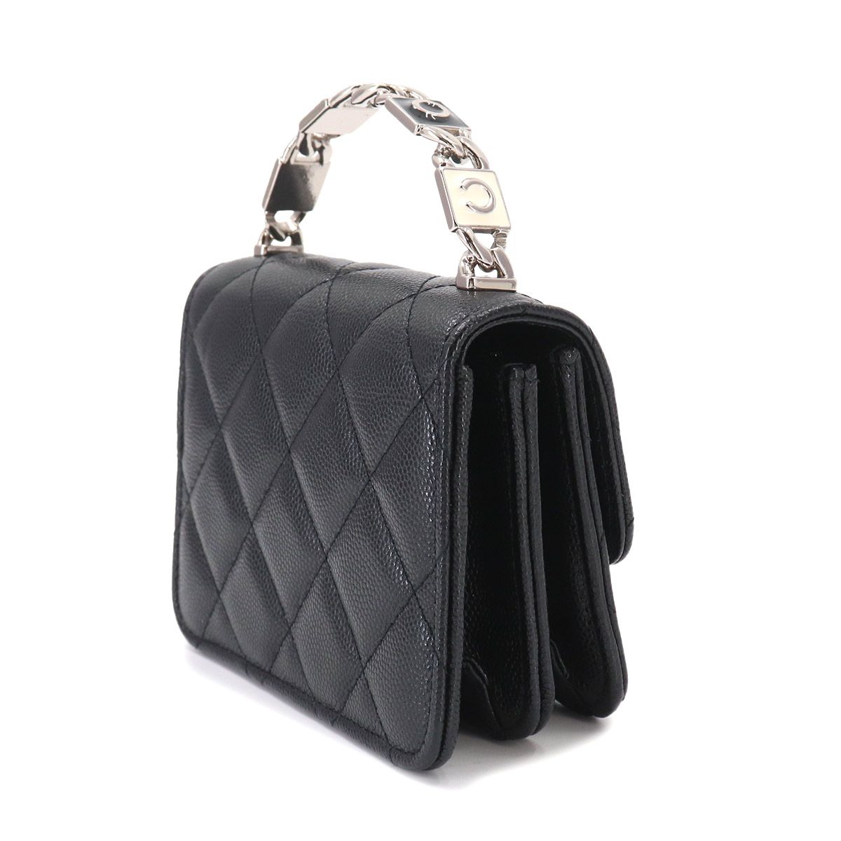 Chanel Minimini Quilted Chain Clutch 2-Way Shoulder Bag Caviar Leather Black — view 4
