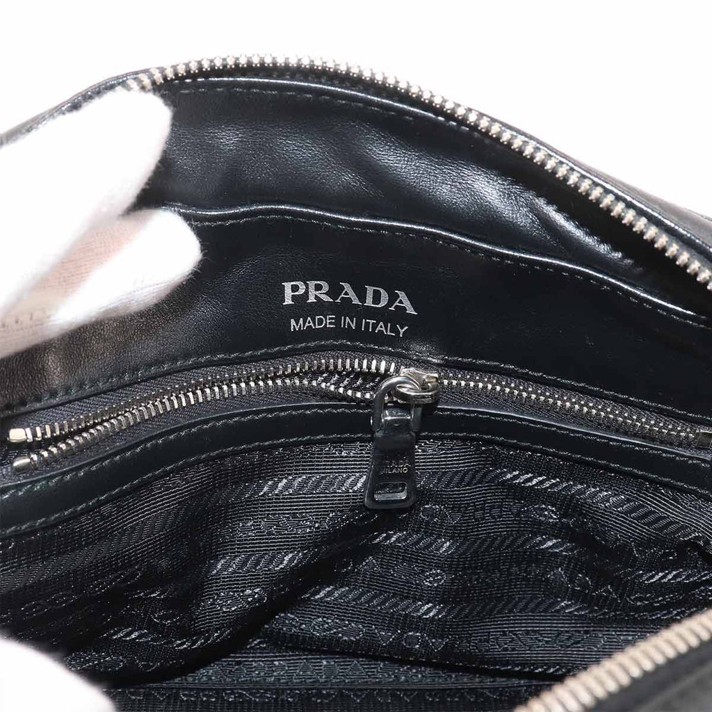 Prada Chain Shoulder Bag Leather Nero Black Silver — view 7