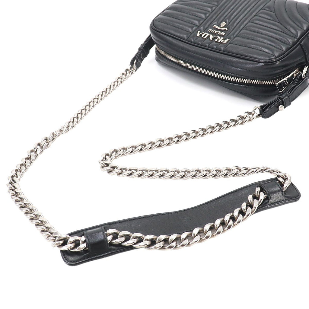 Prada Chain Shoulder Bag Leather Nero Black Silver — view 5