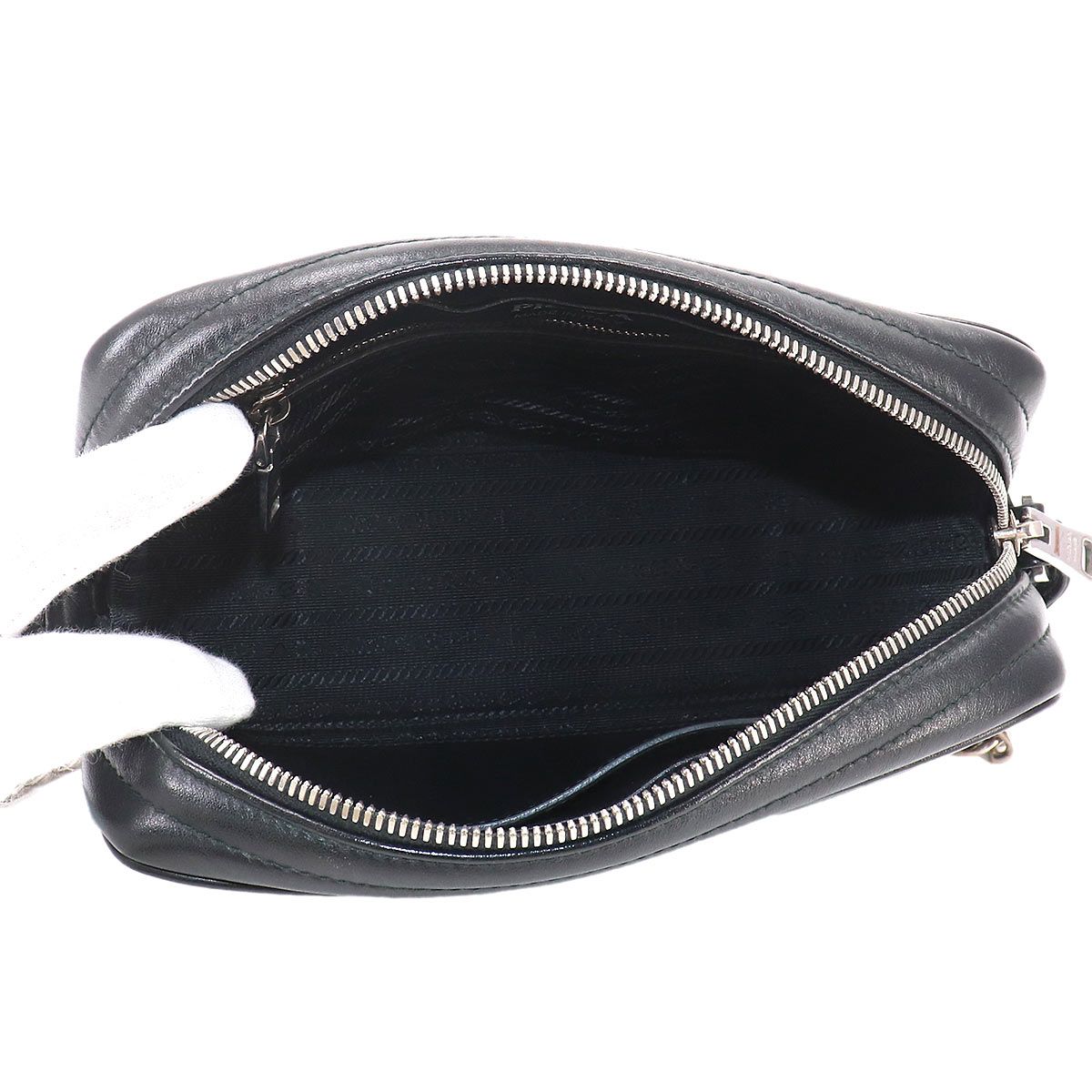 Prada Chain Shoulder Bag Leather Nero Black Silver — view 6