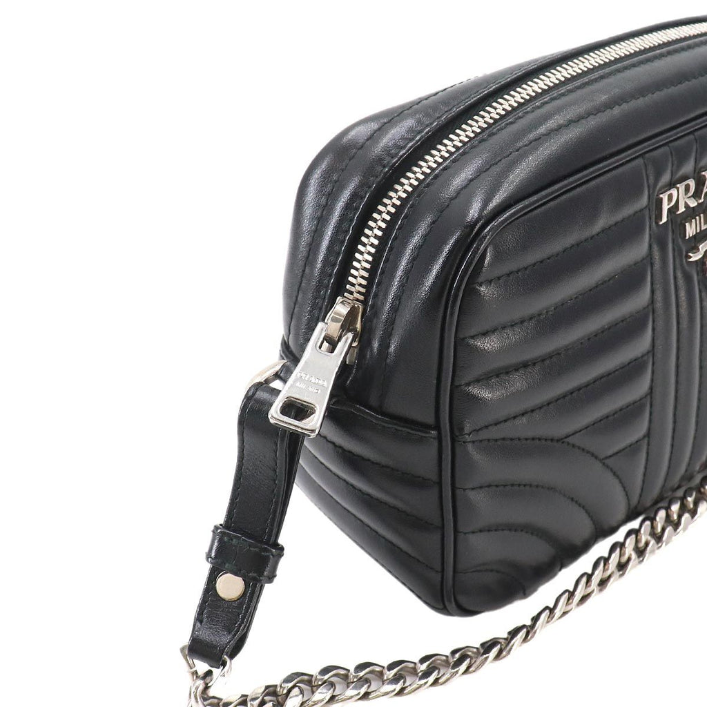 Prada Chain Shoulder Bag Leather Nero Black Silver — view 8
