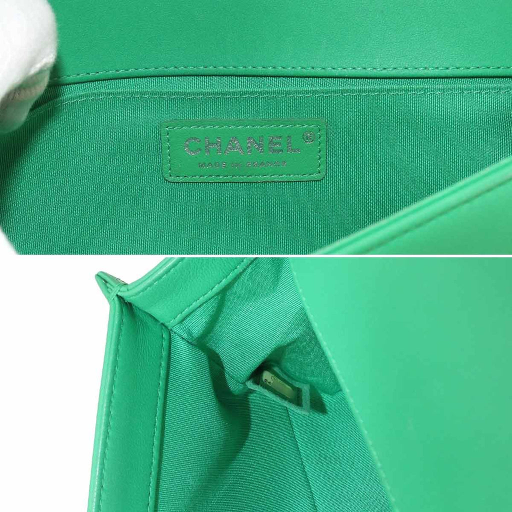 Chanel Boy Chain Shoulder Bag Lambskin Green Silver — view 7