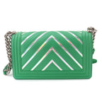 Chanel Boy Chain Shoulder Bag Lambskin Green Silver — view 2