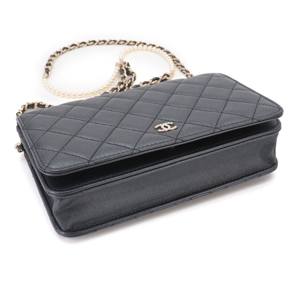 Chanel Quilted Chain Wallet Lambskin Metallicgray Gold Shoulder — view 5