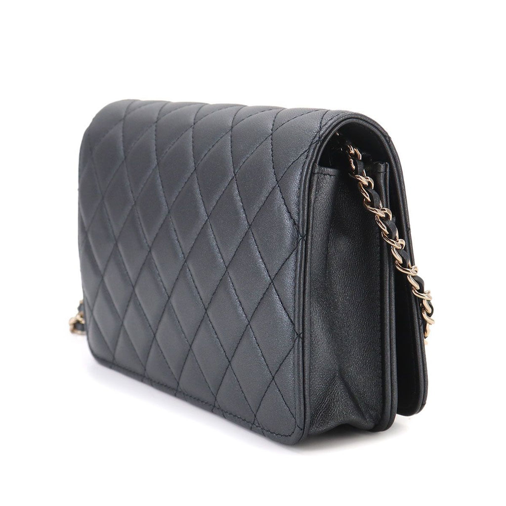 Chanel Quilted Chain Wallet Lambskin Metallicgray Gold Shoulder — view 4