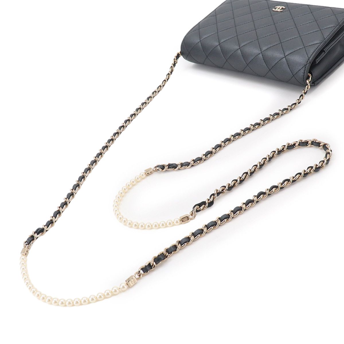 Chanel Quilted Chain Wallet Lambskin Metallicgray Gold Shoulder — view 6