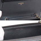 Chanel Quilted Chain Wallet Lambskin Metallicgray Gold Shoulder — view 8