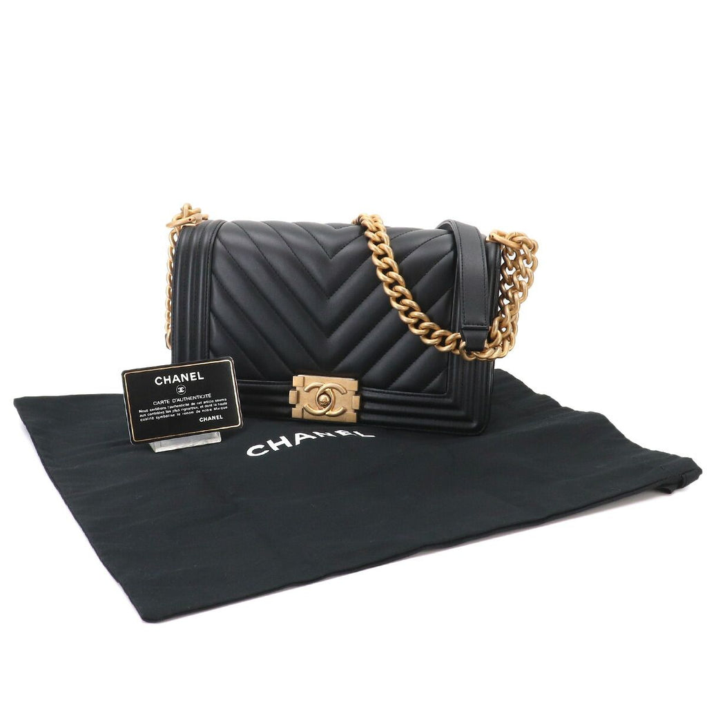 Chanel Boy Chain Shoulder Bag Calfskin Black Chezblanc Stitch — view 2
