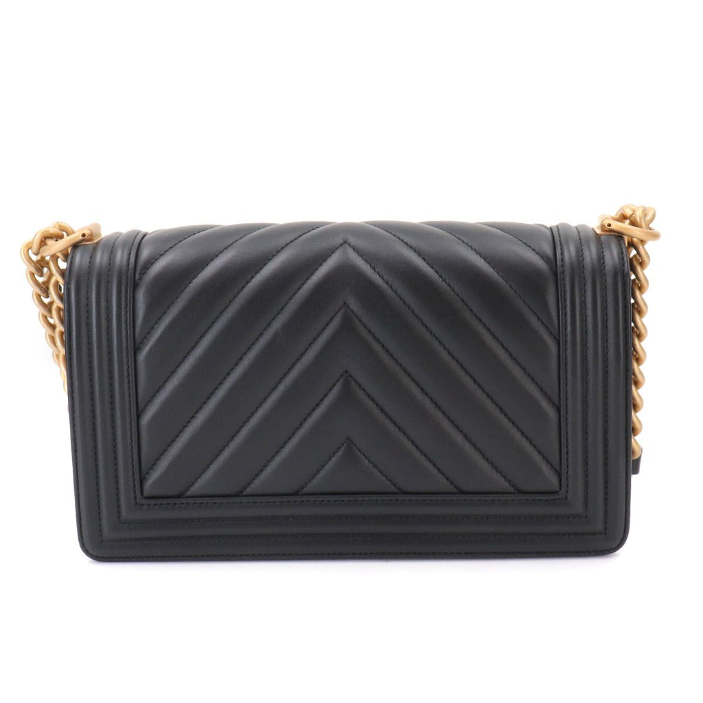 Chanel Boy Chain Shoulder Bag Calfskin Black Chezblanc Stitch — view 3