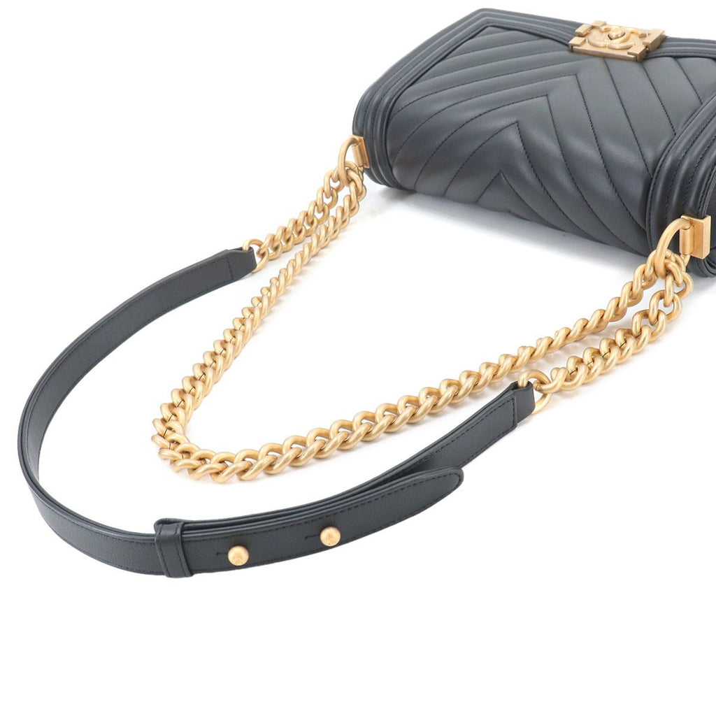 Chanel Boy Chain Shoulder Bag Calfskin Black Chezblanc Stitch — view 6