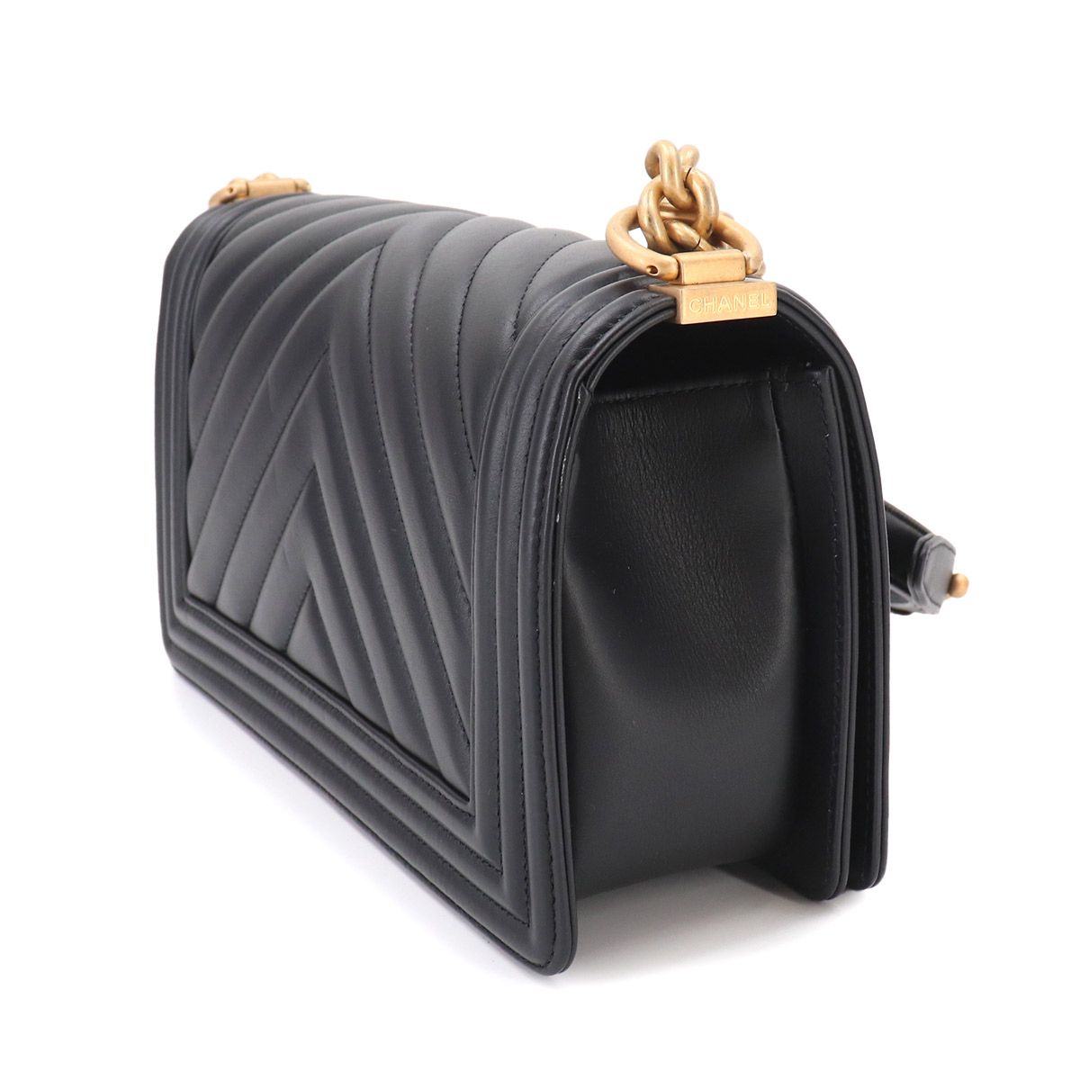 Chanel Boy Chain Shoulder Bag Calfskin Black Chezblanc Stitch — view 4