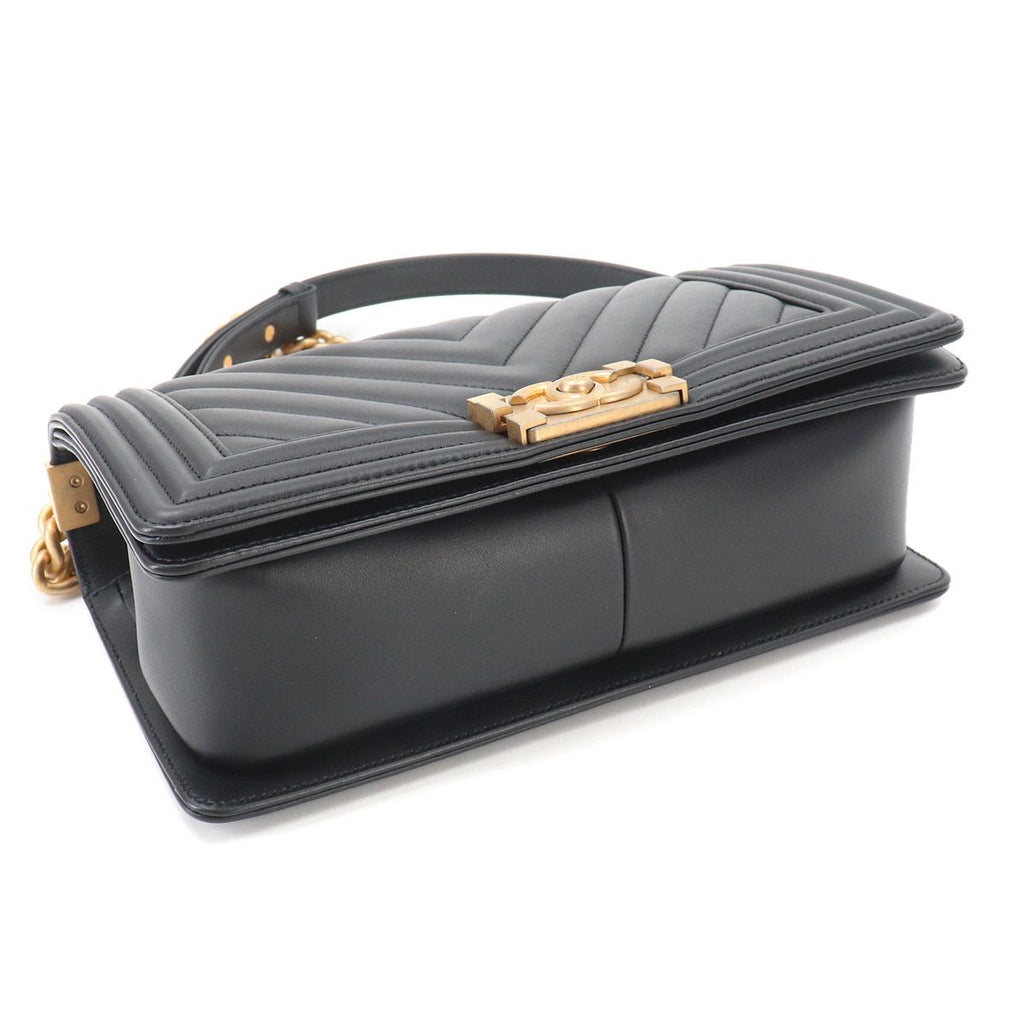 Chanel Boy Chain Shoulder Bag Calfskin Black Chezblanc Stitch — view 5