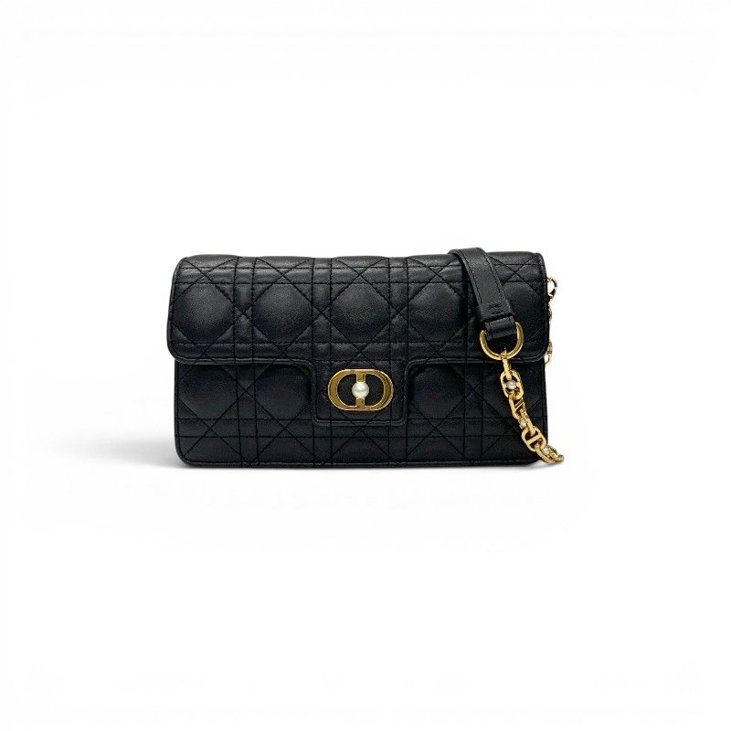 Dior Shoulder Bag Black Gold Jolie Chain Pearl Cannage