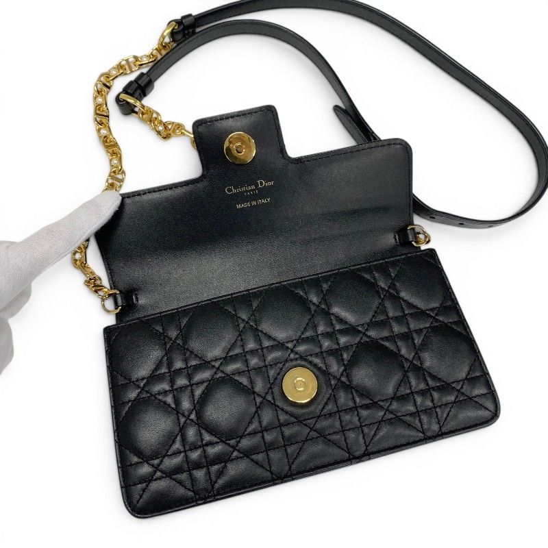 Dior Shoulder Bag Black Gold Jolie Chain Pearl Cannage — view 6