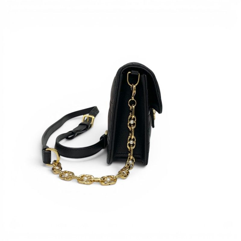 Dior Shoulder Bag Black Gold Jolie Chain Pearl Cannage — view 2