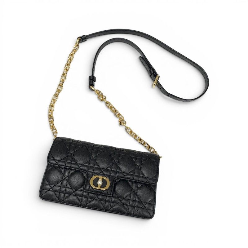 Dior Shoulder Bag Black Gold Jolie Chain Pearl Cannage — view 5