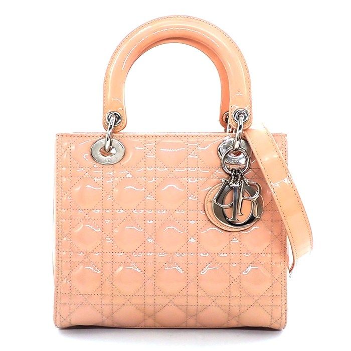 Dior Shoulder Bag Lady Dior Pink Beige Patent Calfskin