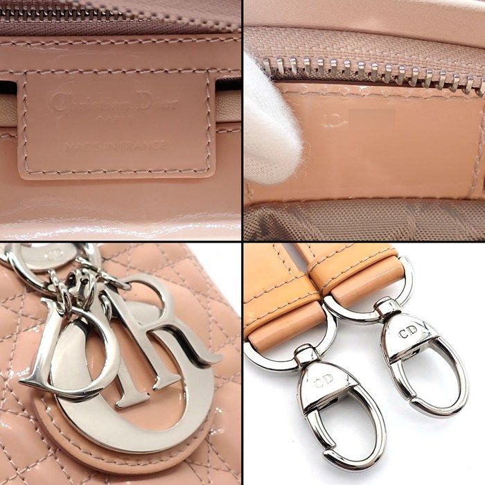 Dior Shoulder Bag Lady Dior Pink Beige Patent Calfskin — view 6