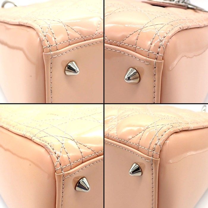 Dior Shoulder Bag Lady Dior Pink Beige Patent Calfskin — view 8