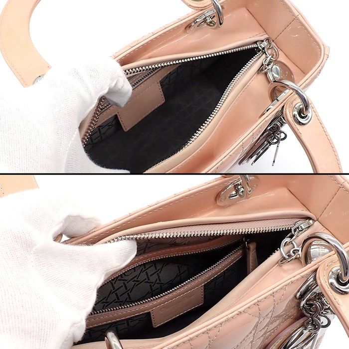 Dior Shoulder Bag Lady Dior Pink Beige Patent Calfskin — view 5