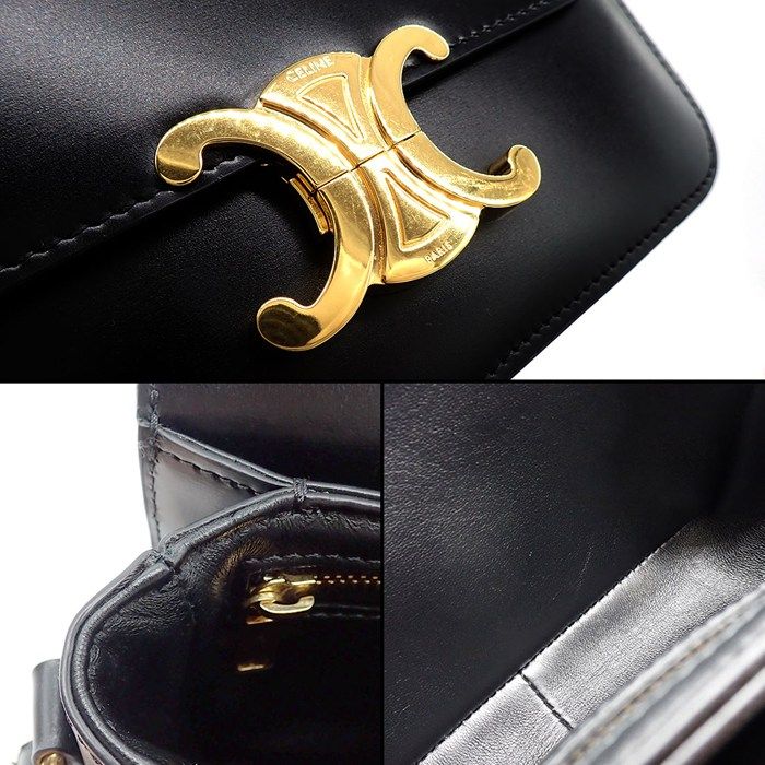 Celine Shoulder Bag Teen Triomphe Black Shiny Calfskin Gold — view 7