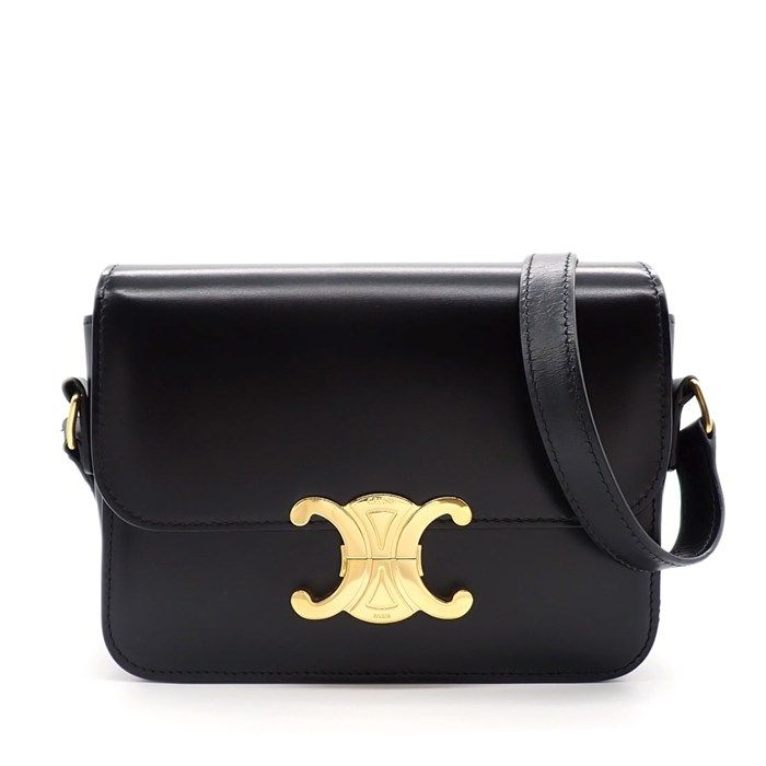Celine Shoulder Bag Teen Triomphe Black Shiny Calfskin Gold