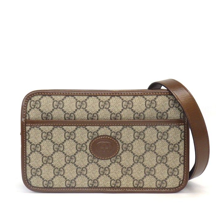 Gucci Shoulder Bag Interlocking Beige Ebony GG Supreme Canvas Leather