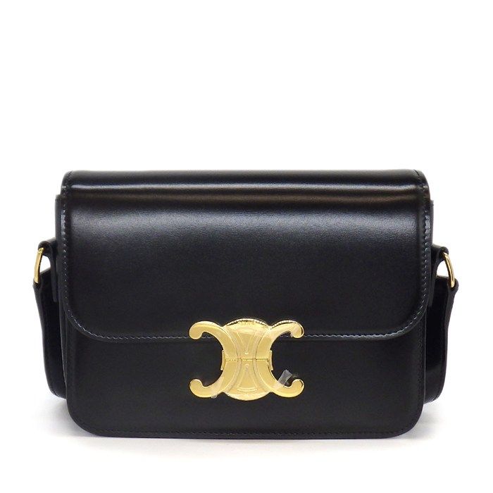 Celine Shoulder Bag Teen Triomphe Black Shiny Calfskin Gold