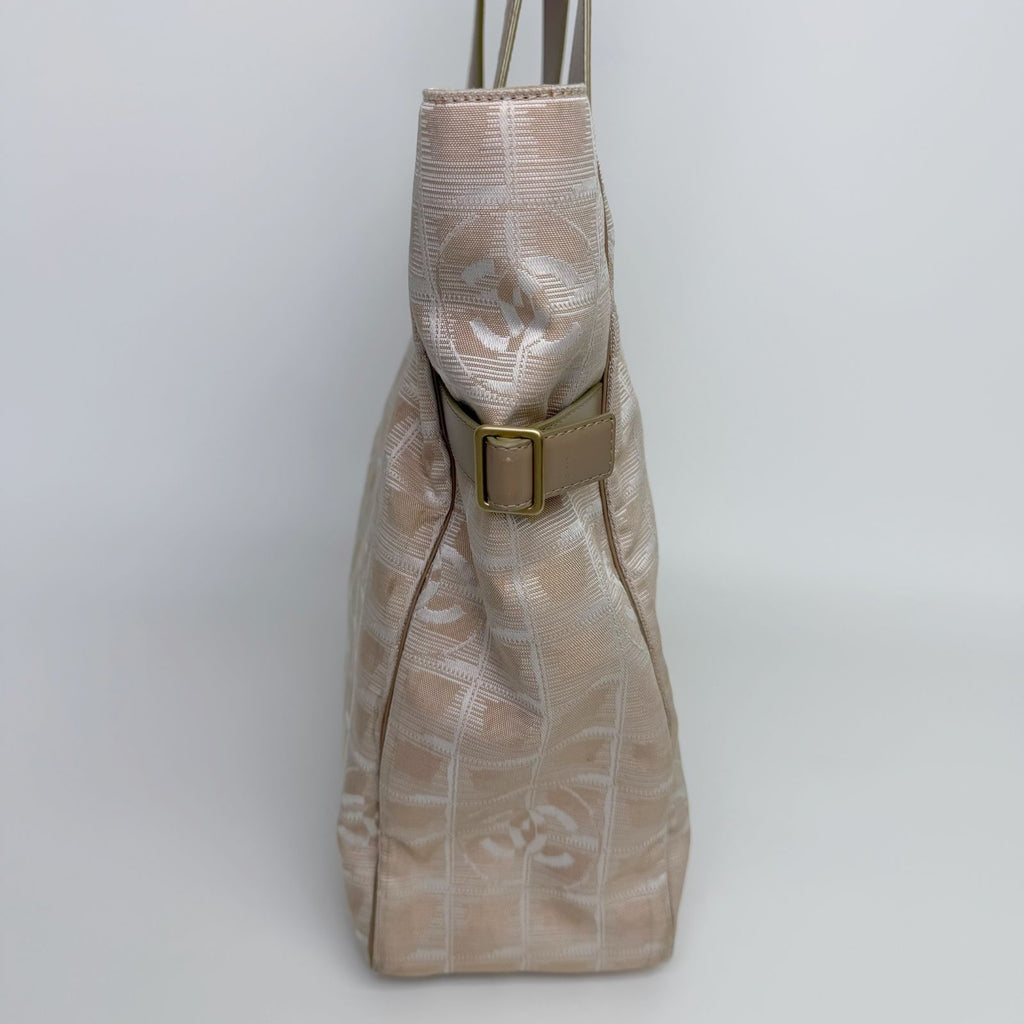 Chanel New Travel Line Tote MM Nylon Canvas Beige Gold Vintage — view 4