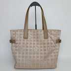 Chanel New Travel Line Tote MM Nylon Canvas Beige Gold Vintage — view 3
