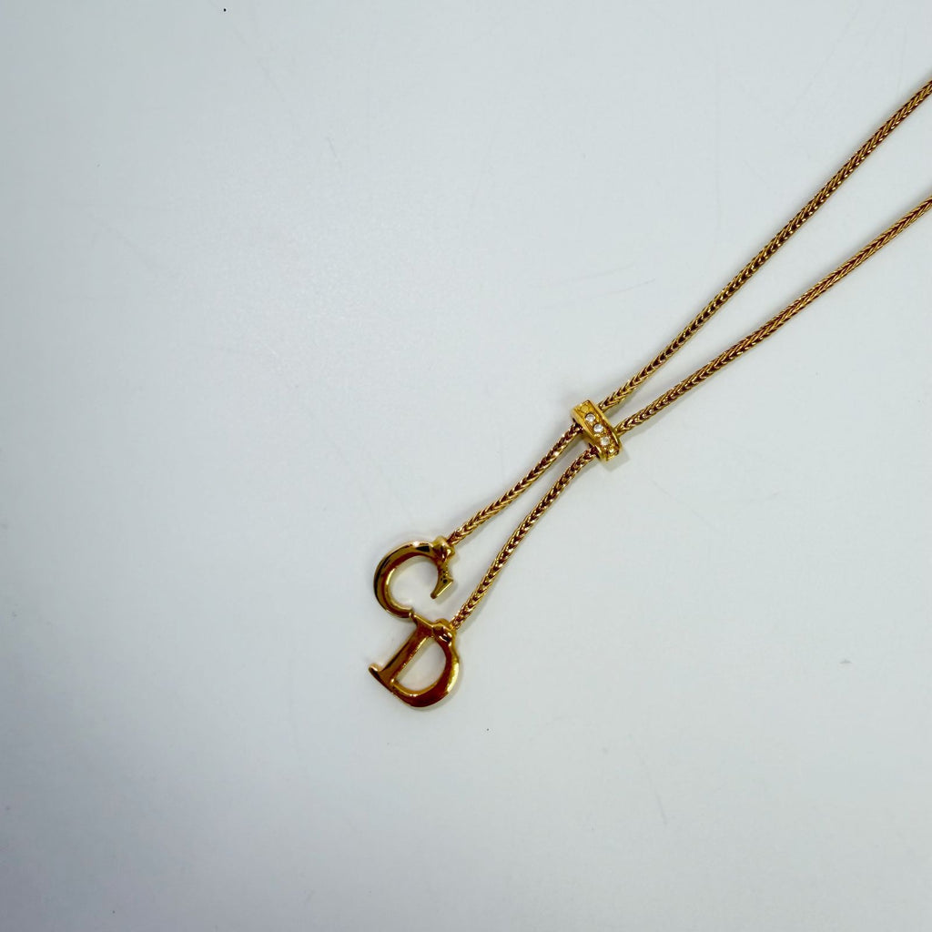 Dior CD Logo Lariat Necklace Plated Gold Vintage — view 2