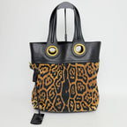 Saint Laurent Leopard Eyelet Handbag Calf Hair Leather Brown Black Gold Vintage — view 3