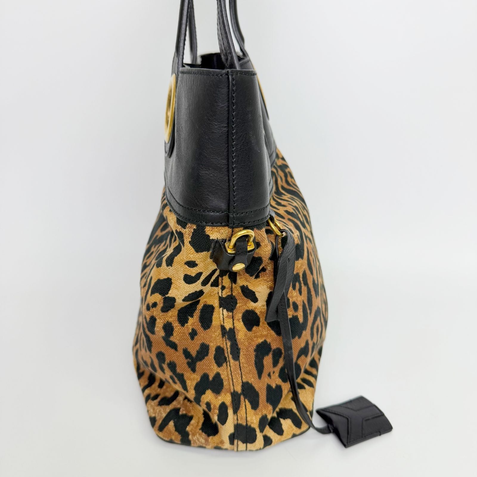 Saint Laurent Leopard Eyelet Handbag Calf Hair Leather Brown Black Gold Vintage — view 5