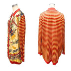 Hermes Cardigan 40 Silk Long Sleeve Cirque Molier Border Series Button Orange — view 2