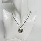 Dior Circle Logo Trotter Pattern Necklace Plated Silver Vintage