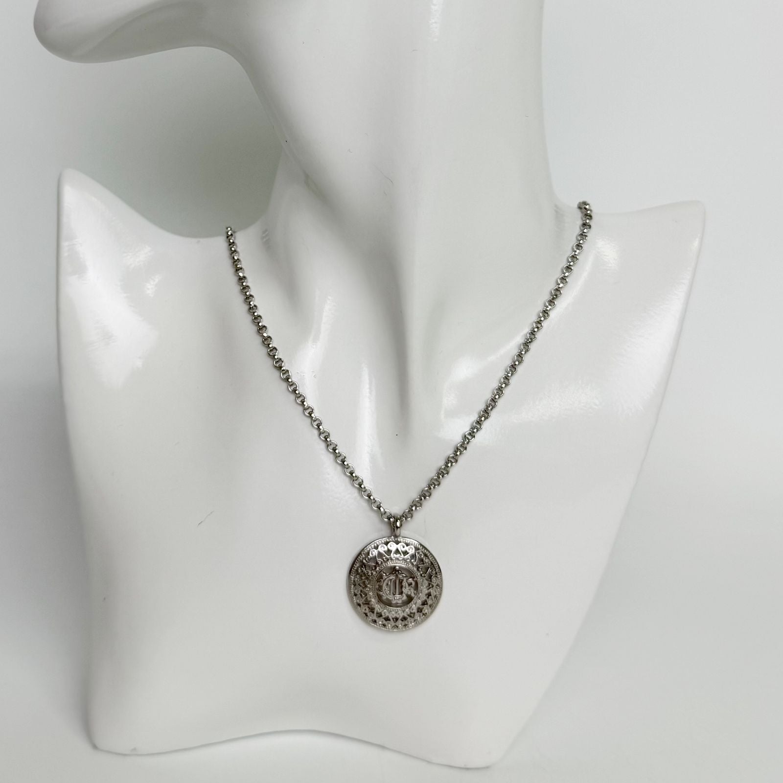 Dior Circle Logo Trotter Pattern Necklace Plated Silver Vintage