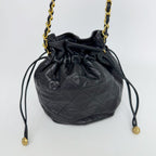 Chanel Quilted Drawstring Chain Shoulder Bag Lambskin Black Gold Vintage — view 3