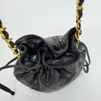 Chanel Quilted Drawstring Chain Shoulder Bag Lambskin Black Gold Vintage — view 7
