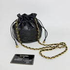 Chanel Quilted Drawstring Chain Shoulder Bag Lambskin Black Gold Vintage — view 2