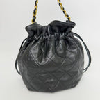 Chanel Quilted Drawstring Chain Shoulder Bag Lambskin Black Gold Vintage — view 4